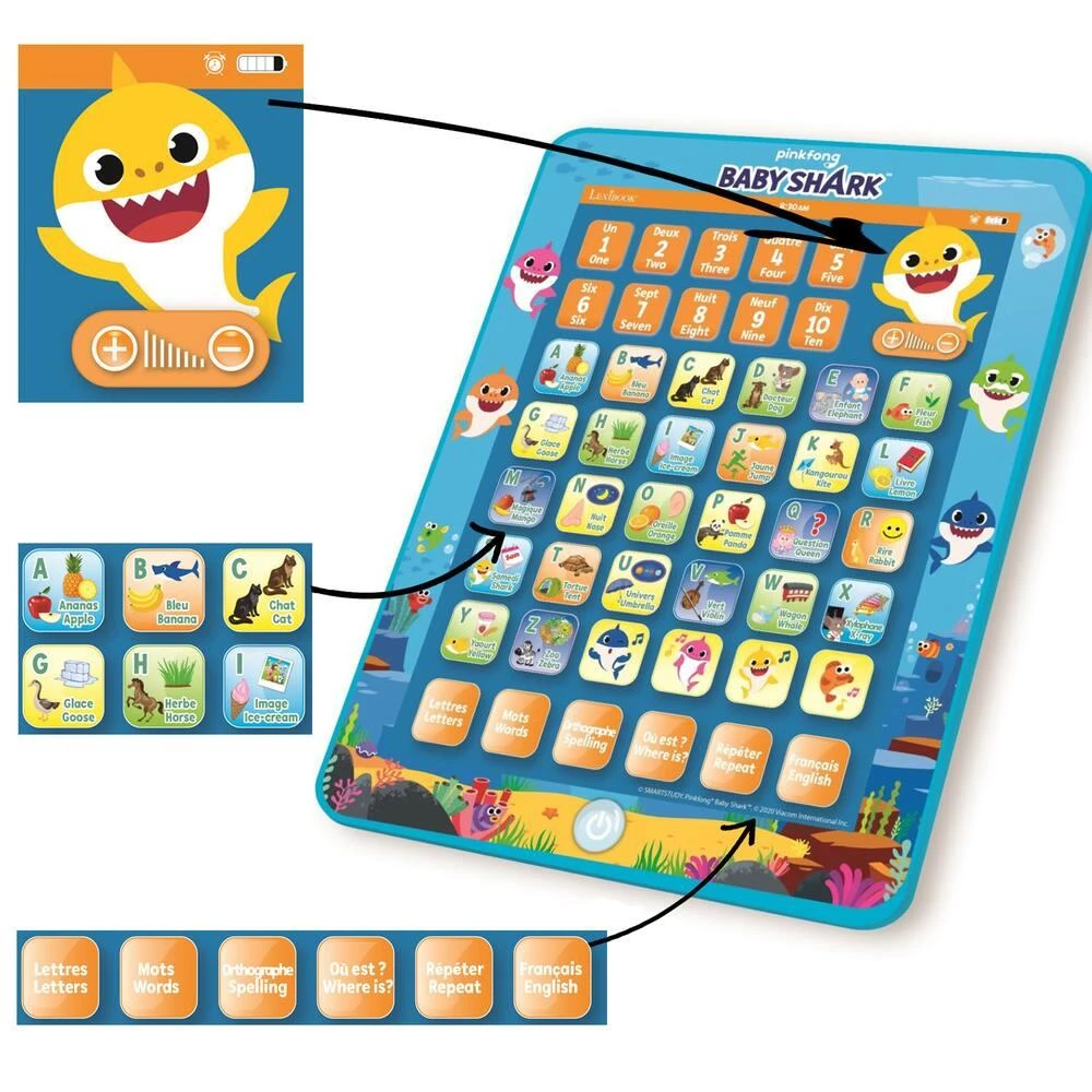 LEXIBOOK ABECEDAIRE EDUCATIF BILINGUE BABY SHARK EN FORME DE TABLETTE – Image 3